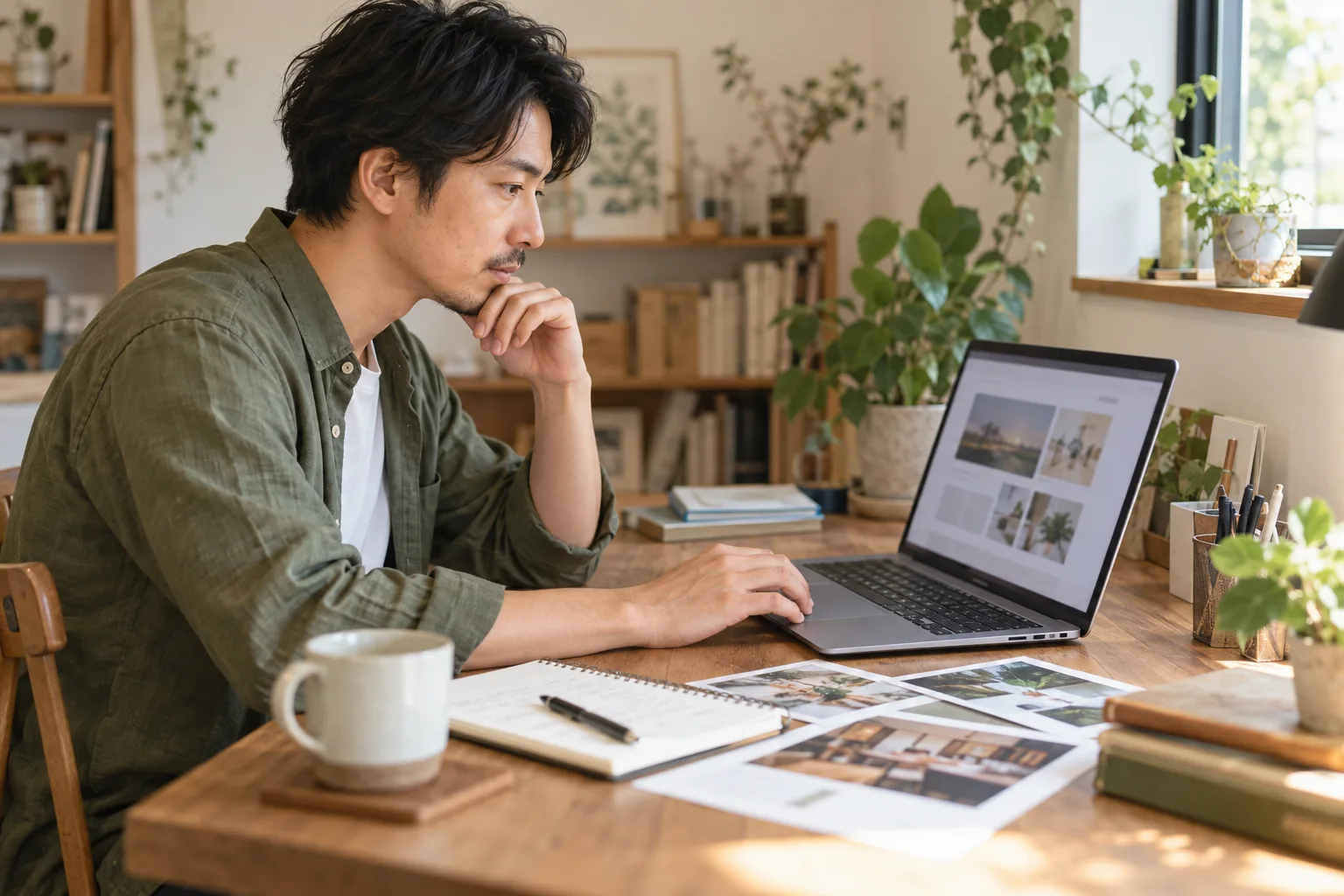 写真と原稿を用意する人のAI生成イメージ
